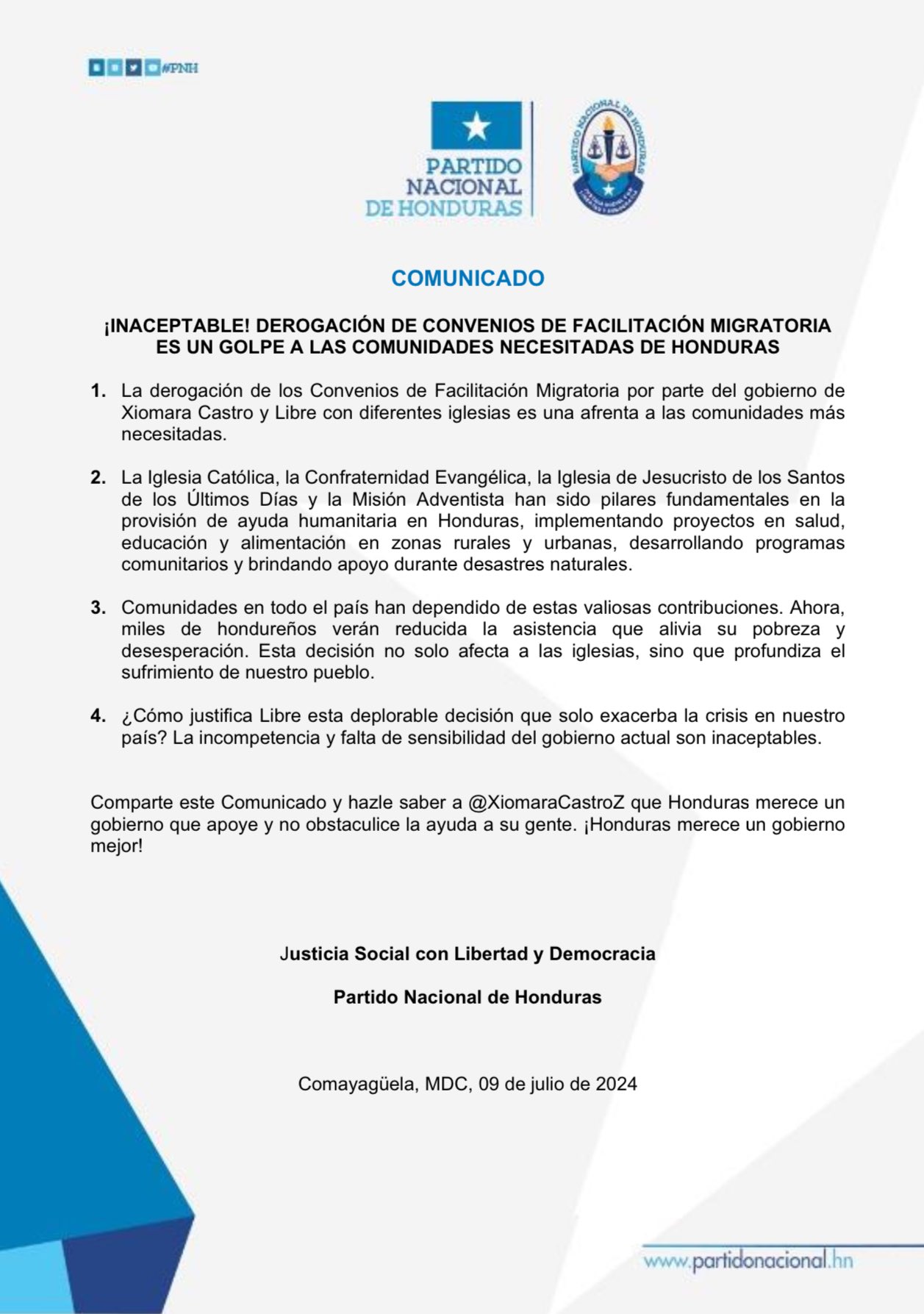 El Gobierno «Ateo» De Xiomara Castro Deroga Convenio Migratorio Con Las Iglesias De Honduras.