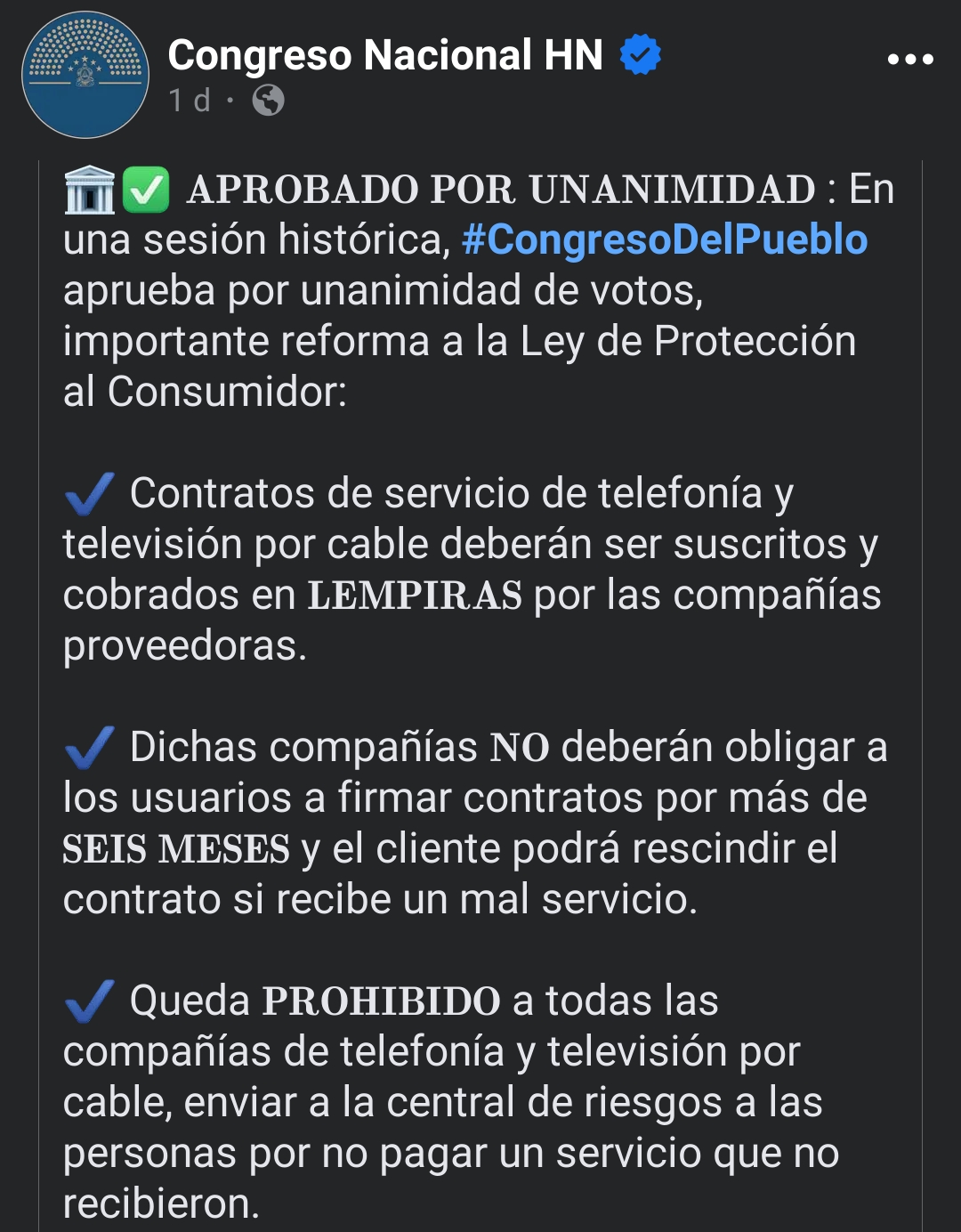 Por Unanimidad Aprueban Importantes Reformas En Beneficio Del Consumidor Final En Honduras.
