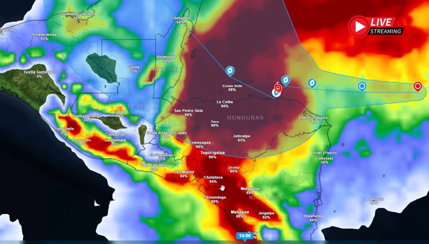 Advertencia De Huracan Para La Costa Norte De Honduras, Con Inundaciones Catastroficas.